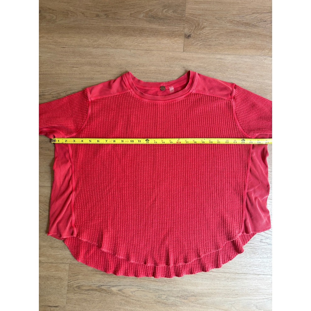 Free People FP One Rich Red Waffle Knit Thermal Mixed Media Top Long Sleeve XL - Picture 9 of 11